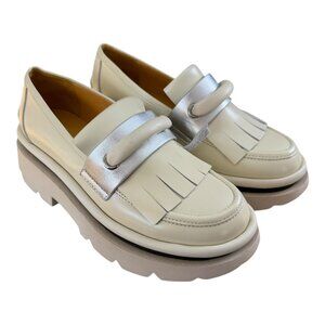 4CCCCEES Crunch Fringe‎ Leather Platform Loafer Ivory EU 40 US 9 Preppy